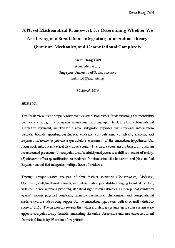 (PDF) A Novel Mathematical Framework for Determining Whether We Are ...