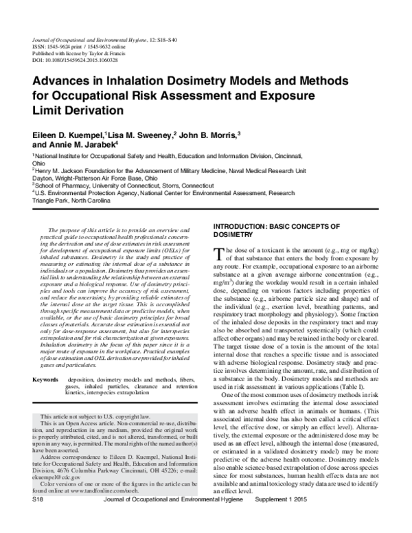 (PDF) Advances in Inhalation Dosimetry Models and Methods for ...