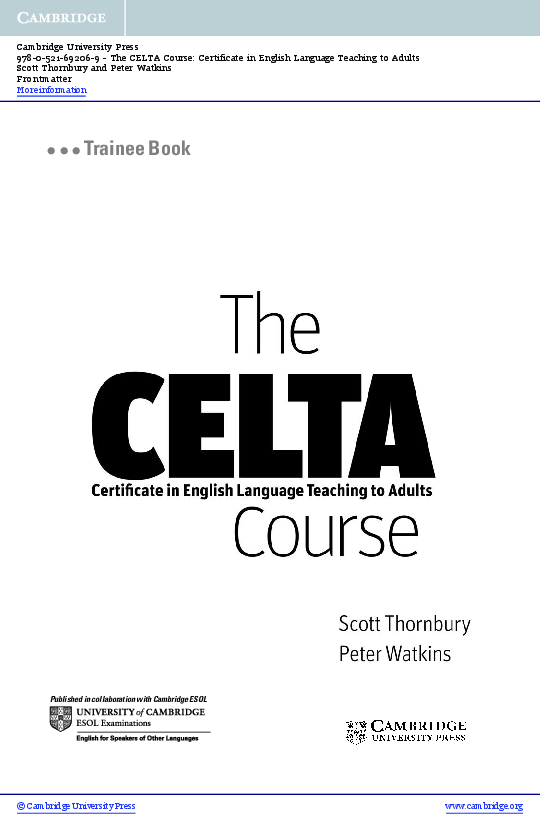 PDF) The CELTA course: Certificate in English Language Teaching to