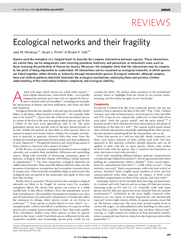 (PDF) Ecological networks and their fragility