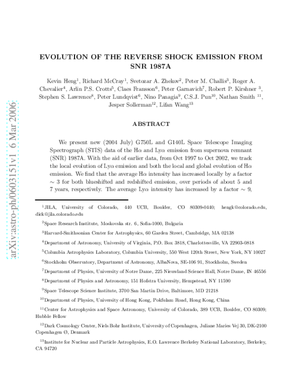 (PDF) Evolution of the Reverse Shock Emission from SNR 1987A