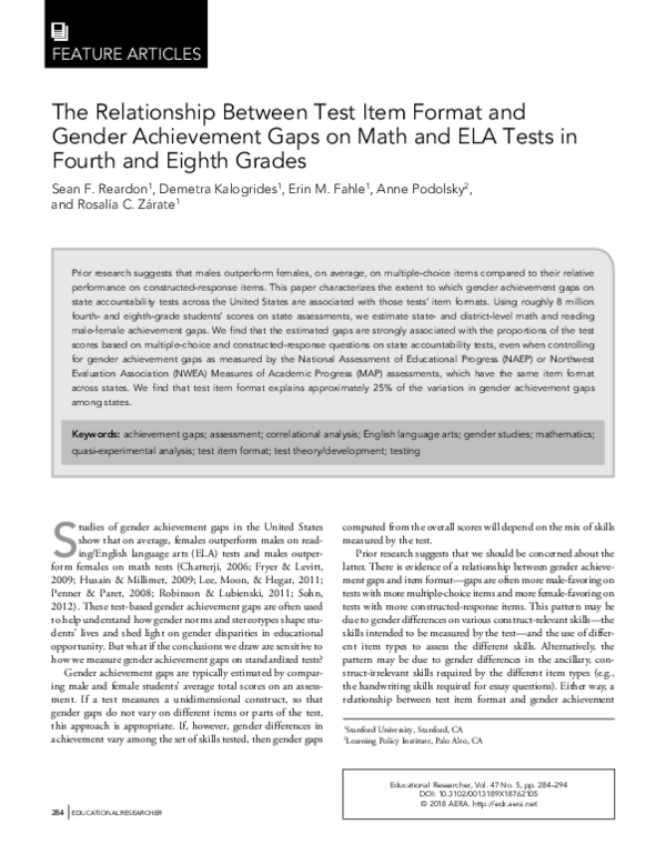 (PDF) The Relationship Between Test Item Format and Gender Achievement ...
