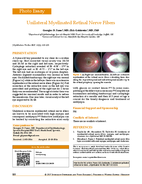 (PDF) Unilateral myelinated retinal nerve fibers
