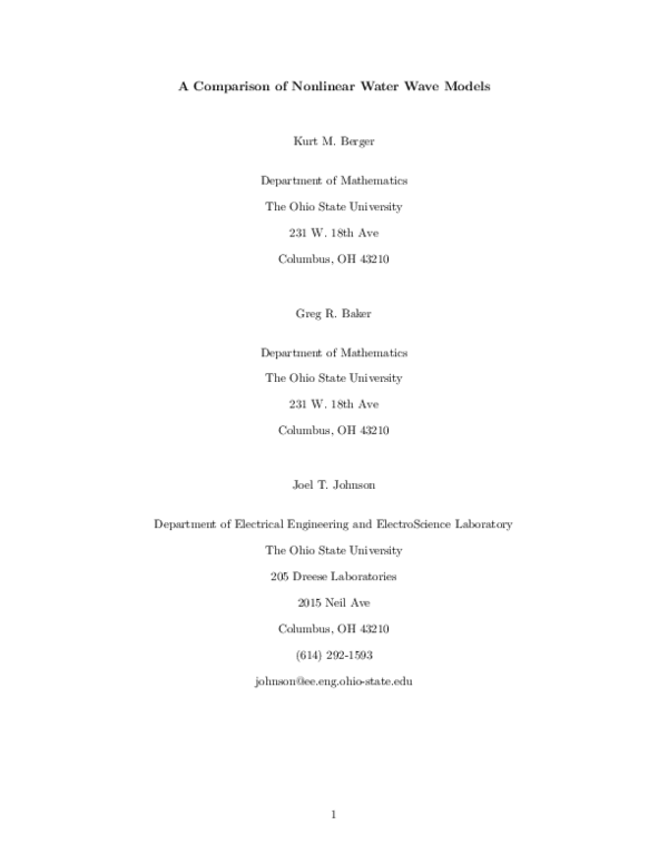 (PDF) A Comparison of nonlinear water wave models