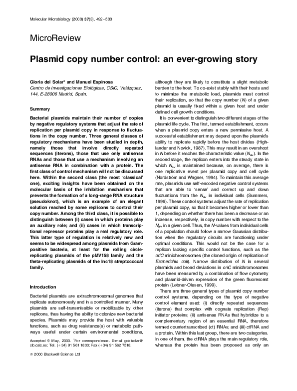 (PDF) Plasmid copy number control: an ever-growing story