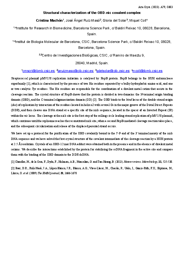 (PDF) Structural characterization of the OBD-nic covalent complex