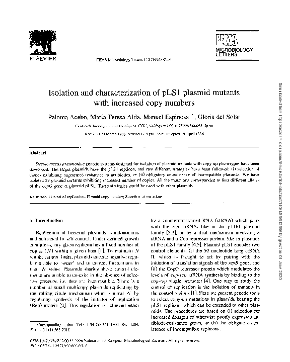 (PDF) Isolation and characterization of pLS1 plasmid mutants with ...