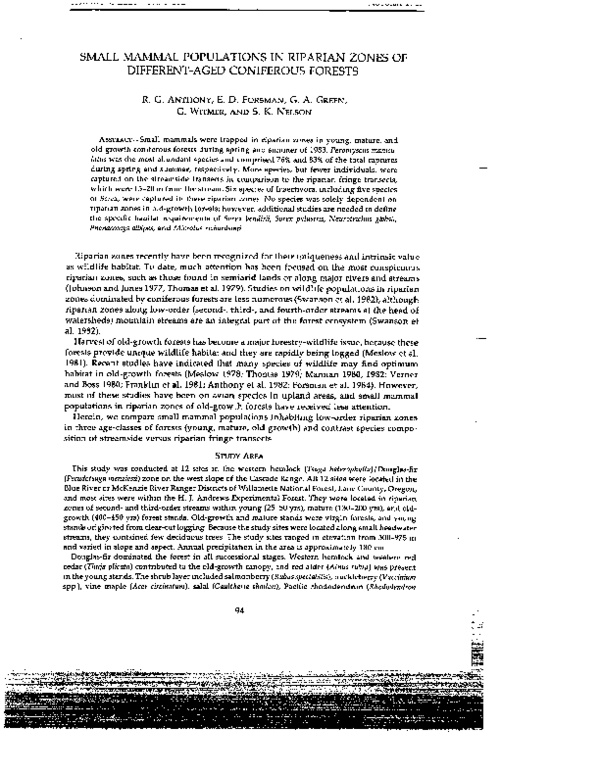 (PDF) Small Mammal Populations in Riparian Zones of Different-Aged ...
