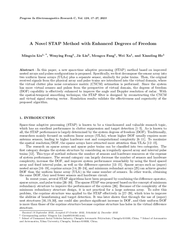 (PDF) A Novel STAP Method with Enhanced Degrees of Freedom