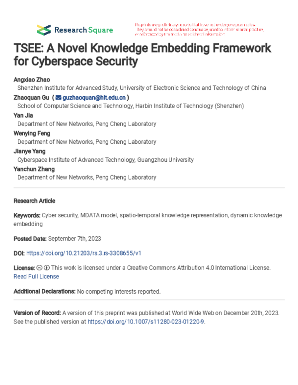 (PDF) TSEE: A Novel Knowledge Embedding Framework for Cyberspace Security