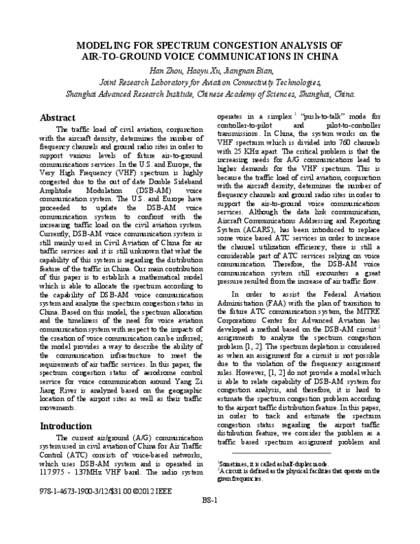 (PDF) Modeling for spectrum congestion analysis of air-to-ground voice ...