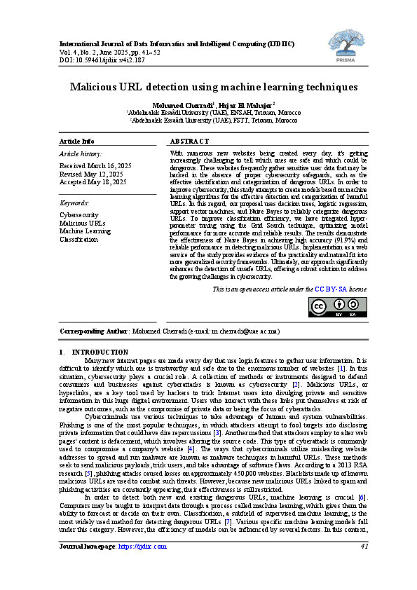 (PDF) Malicious URL detection using machine learning techniques