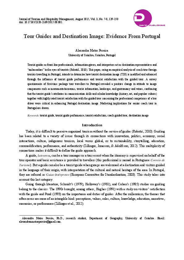 (PDF) Tour Guides and Destination Image: Evidence From Portugal