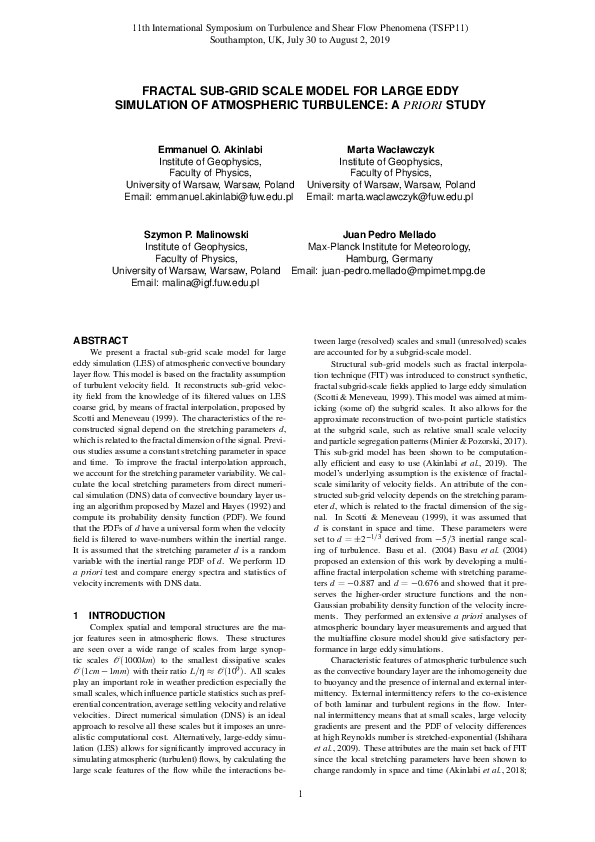 (PDF) Fractal sub-grid scale model for large eddy simulation of ...