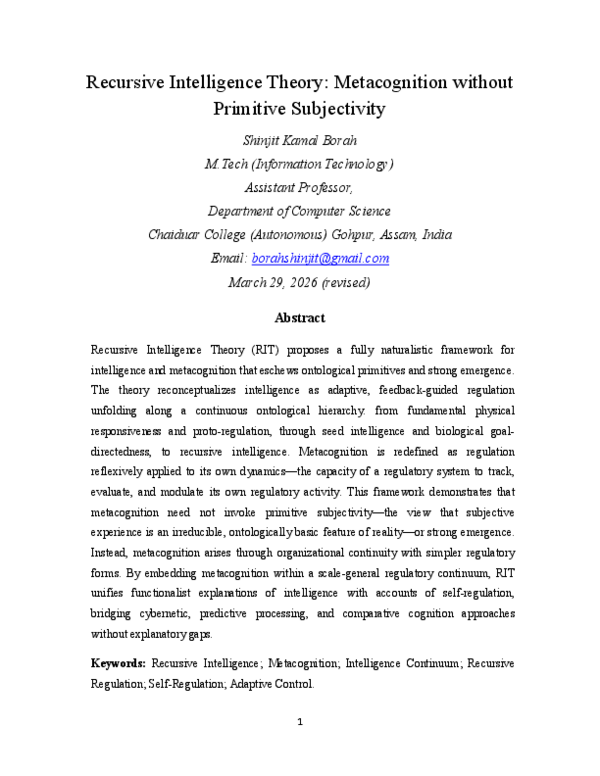 (PDF) Recursive Intelligence Theory: Metacognition without Primitive ...