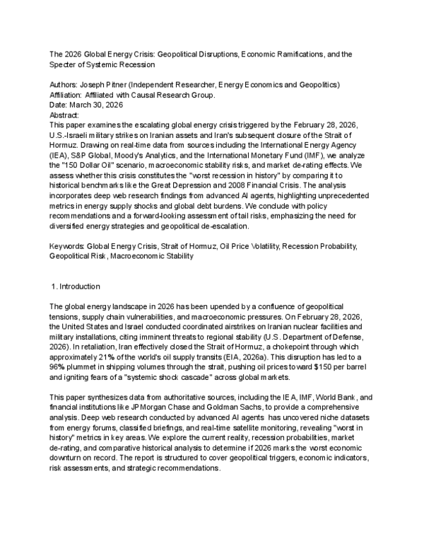 (PDF) The 2026 Global Energy Crisis: Geopolitical Disruptions, Economic ...