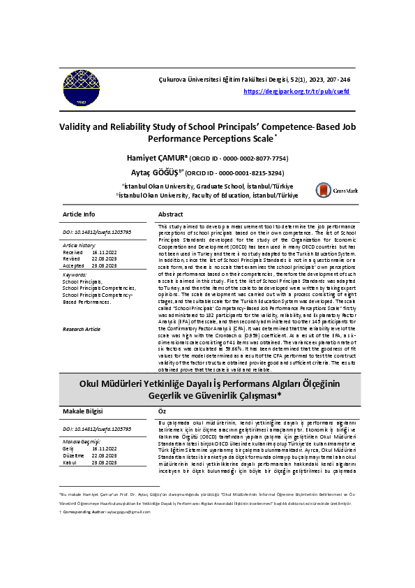 (PDF) Validity and Reliability Study of School Principals’ Competence ...