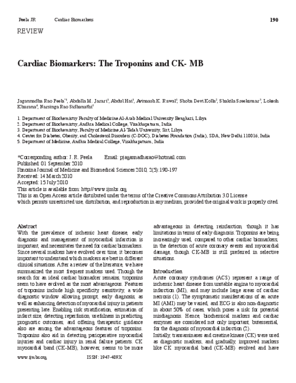 (PDF) Cardiac BioMarkers: The Troponins and CK-MB