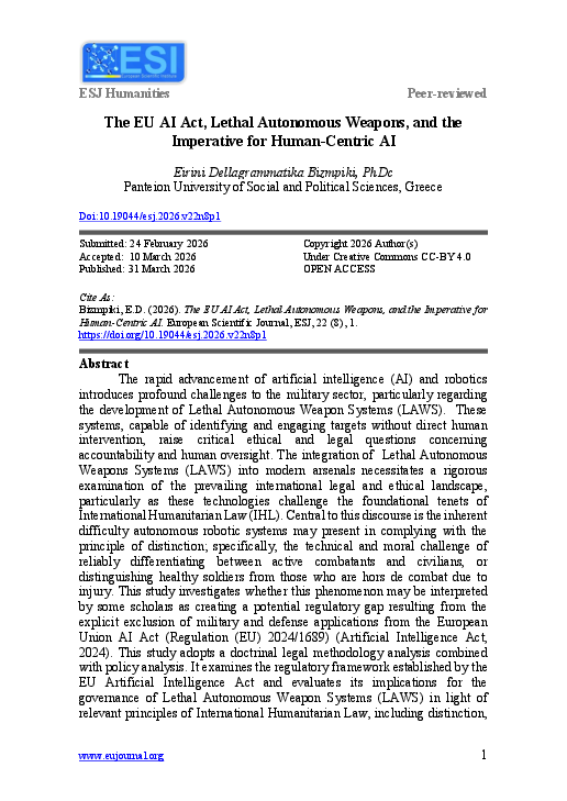(PDF) The EU AI Act, Lethal Autonomous Weapons, and the Imperative for ...