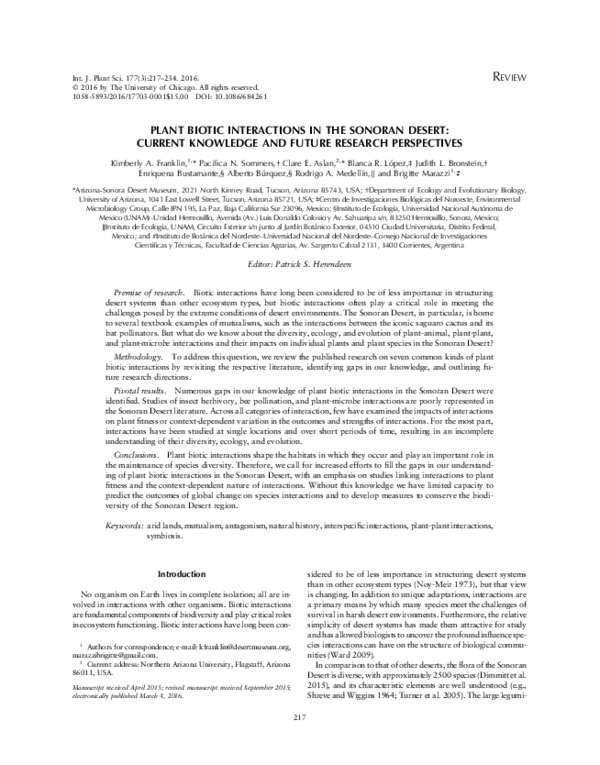 (PDF) Plant Biotic Interactions in the Sonoran Desert: Current ...