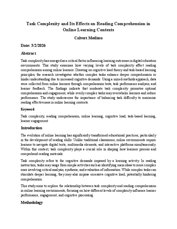 (PDF) Task Complexity and Its Effects on Reading Comprehension in ...