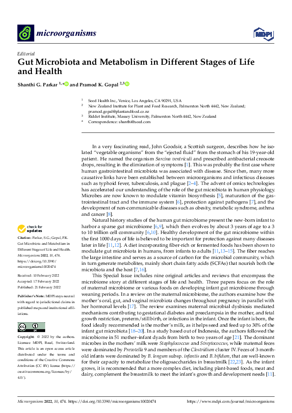 (PDF) Gut Microbiota and Metabolism in Different Stages of Life and Health
