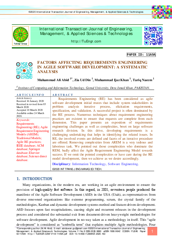 (PDF) Factors Affecting Requirements Engineering in Agile Software ...