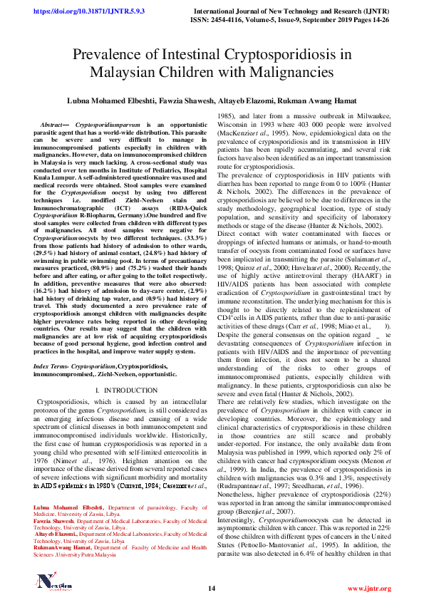 (PDF) Prevalence of Intestinal Cryptosporidiosis in Malaysian Children ...