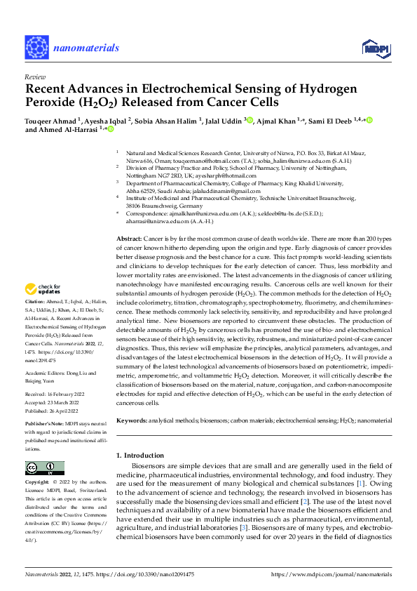 (PDF) Recent Advances in Electrochemical Sensing of Hydrogen Peroxide ...