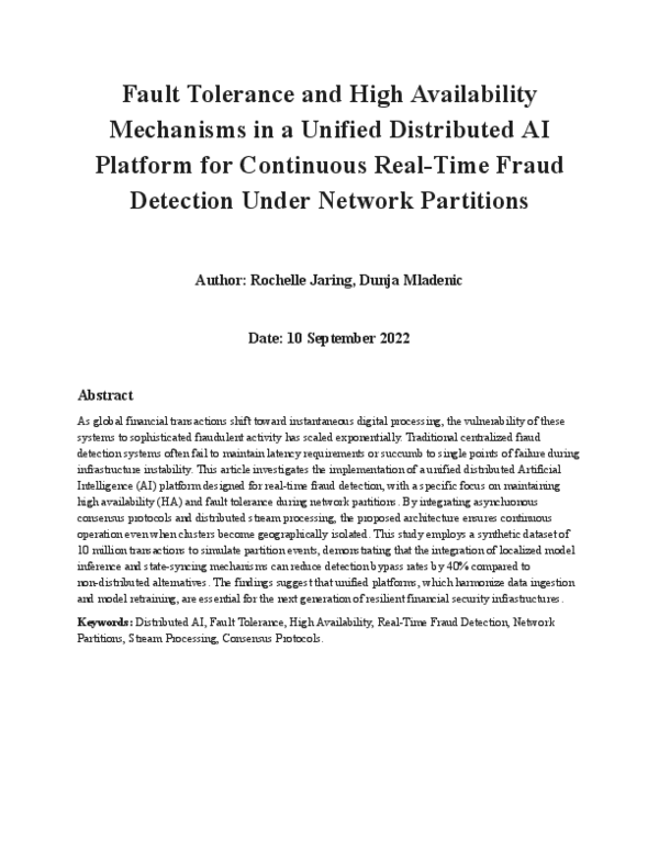 (PDF) Fault Tolerance and High Availability Mechanisms in a Unified ...