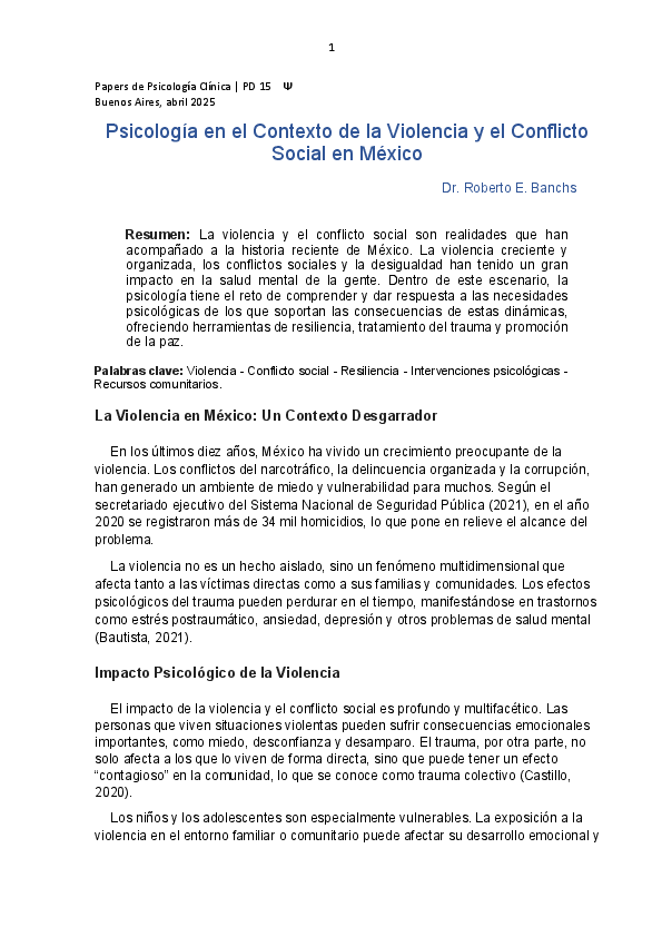 (PDF) Psicología en el Contexto de la Violencia y el Conflicto Social ...