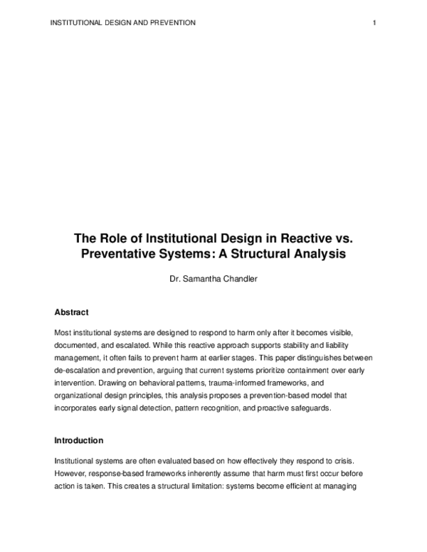 (PDF) The Role of Institutional Design in Reactive vs. Preventative ...