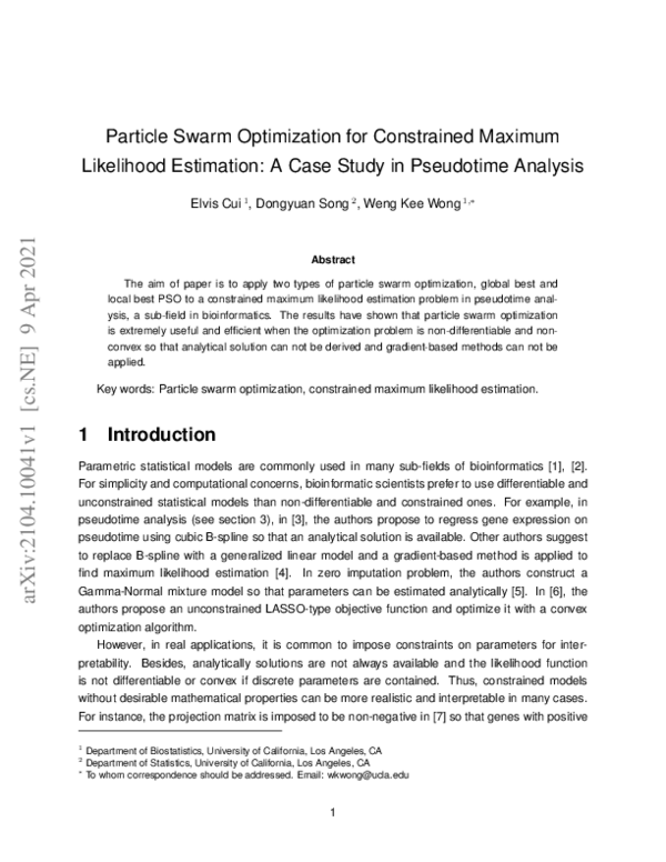 (PDF) Particle swarm optimization in constrained maximum likelihood ...