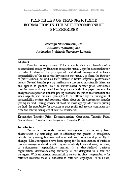 (PDF) Principles of Transfer Price Formation in the Multicomponent ...