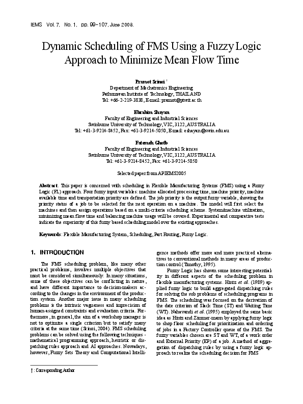 (PDF) Dynamic Scheduling of FMS Using a Fuzzy Logic Approach to ...