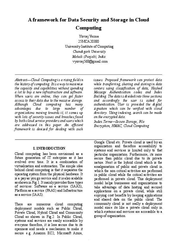 (PDF) A framework for Data Security and Storage in Cloud Computing