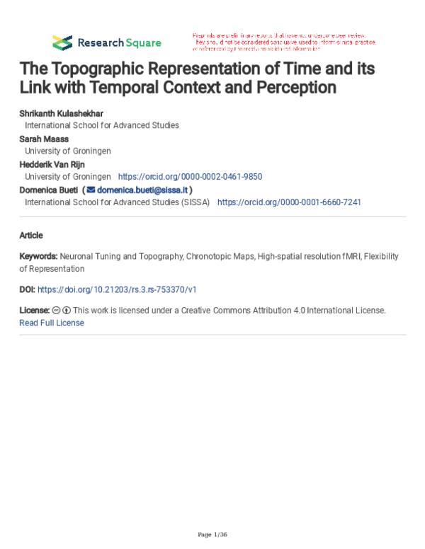 (PDF) The Topographic Representation of Time and its Link with Temporal ...