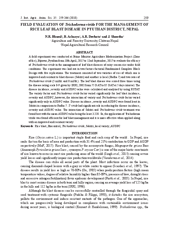 (PDF) Field Evaluation of Trichoderma viride for the Management of Rice ...