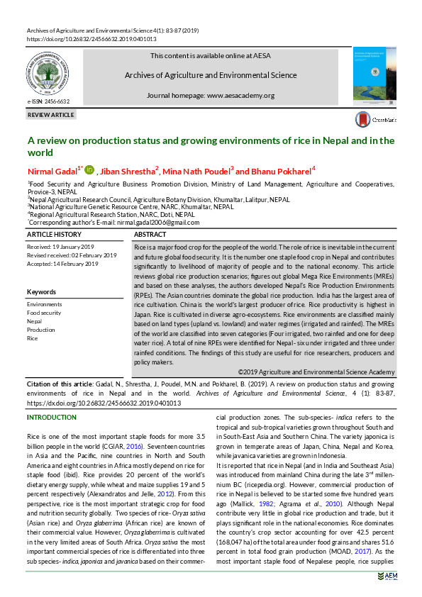(PDF) A review on production status and growing environments of rice in ...