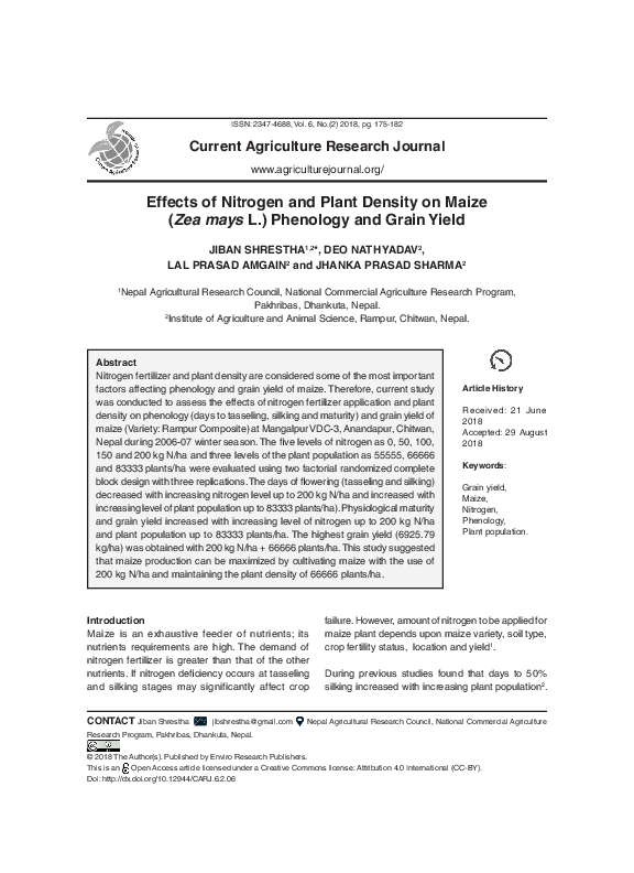 (PDF) Effects of Nitrogen and Plant Density on Maize (Zea mays L ...