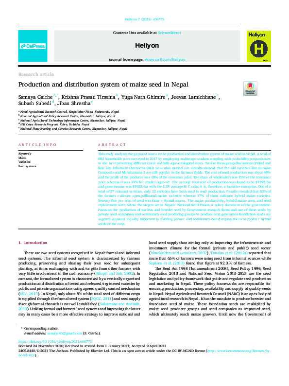 (PDF) Production and distribution system of maize seed in Nepal