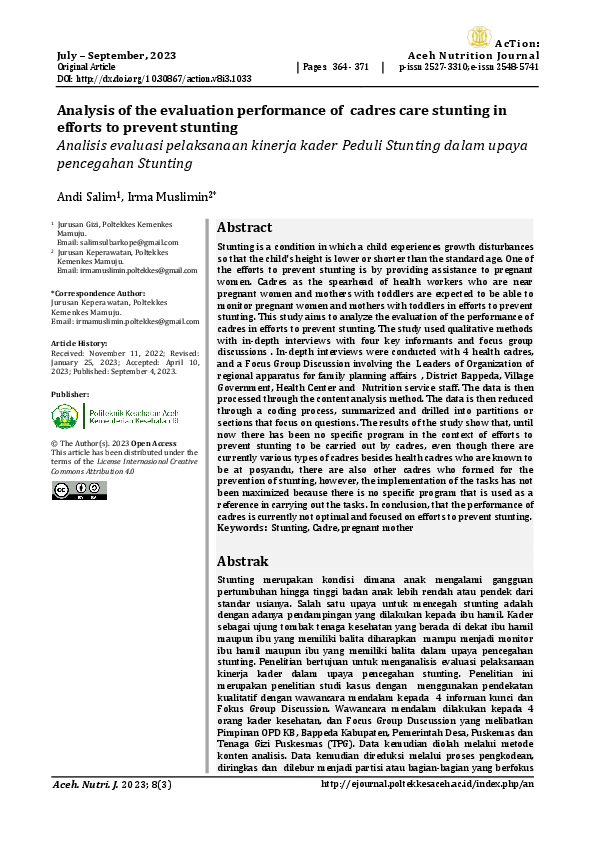 (PDF) Analysis of the evaluation performance of cadres care stunting in ...