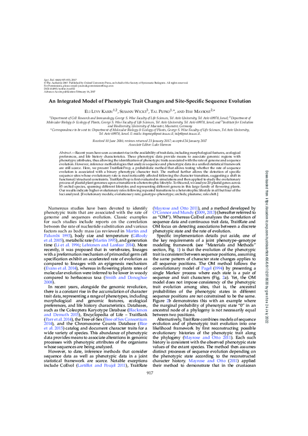 (PDF) An Integrated Model of Phenotypic Trait Changes and Site-Specific ...