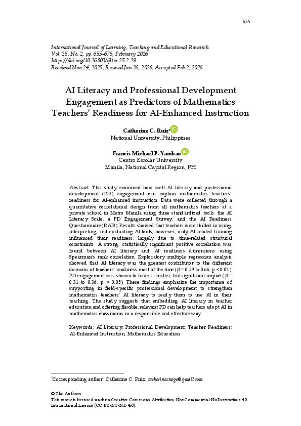 (PDF) AI Literacy and Professional Development Engagement as Predictors ...
