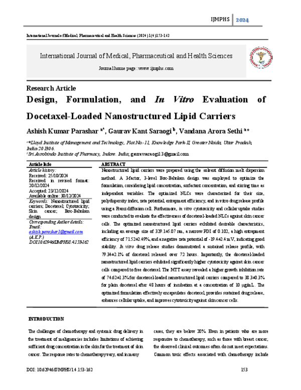 (PDF) Design, Formulation, and In Vitro Evaluation of Docetaxel-Loaded ...
