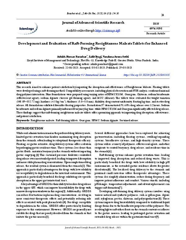 (PDF) Development and Evaluation of Raft-Forming Rosiglitazone Maleate ...