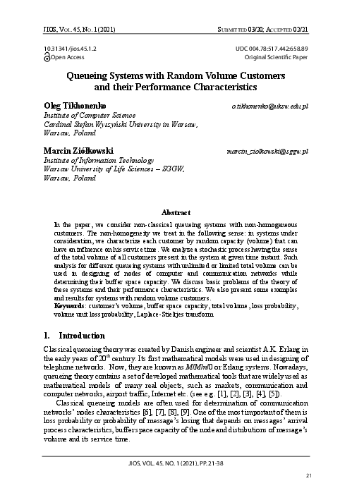 (PDF) Queueing Systems with Random Volume Customers and their ...