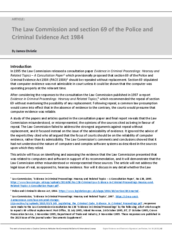 (PDF) Law Commission and section 69 of the Police and Criminal Evidence ...