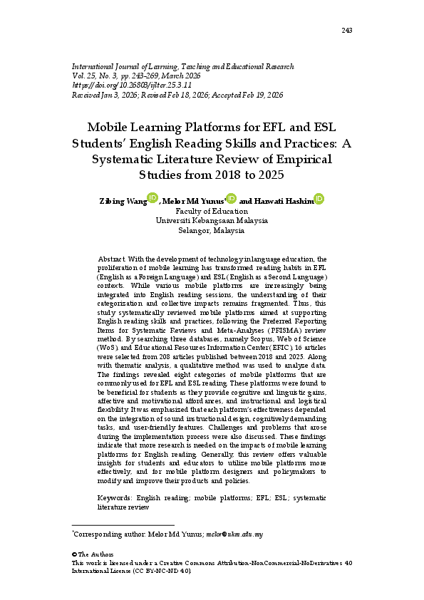 (PDF) Mobile Learning Platforms for EFL and ESL Students' English ...
