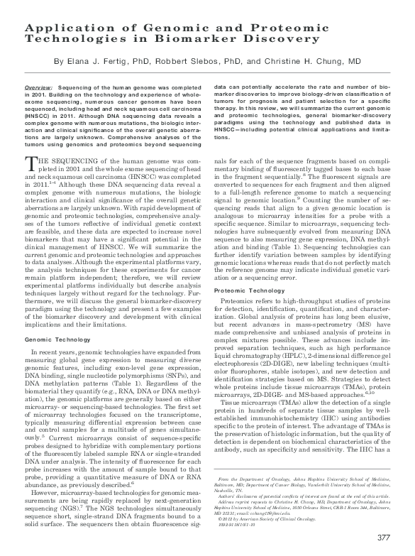 (PDF) Application of Genomic and Proteomic Technologies in Biomarker ...